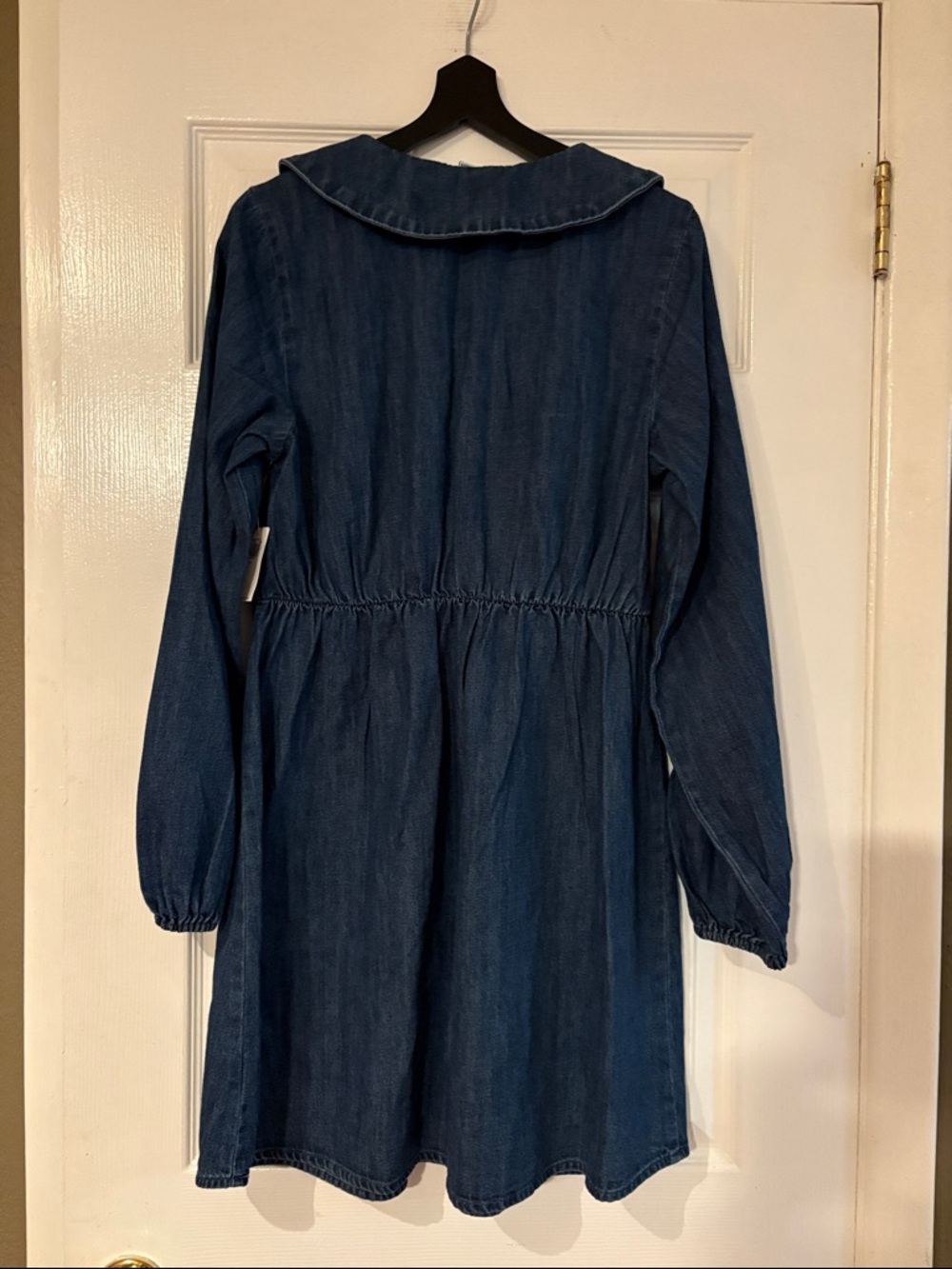 Long-Sleeve Fit & Flare Collared Jean Mini Dress - Picture 8 of 8
